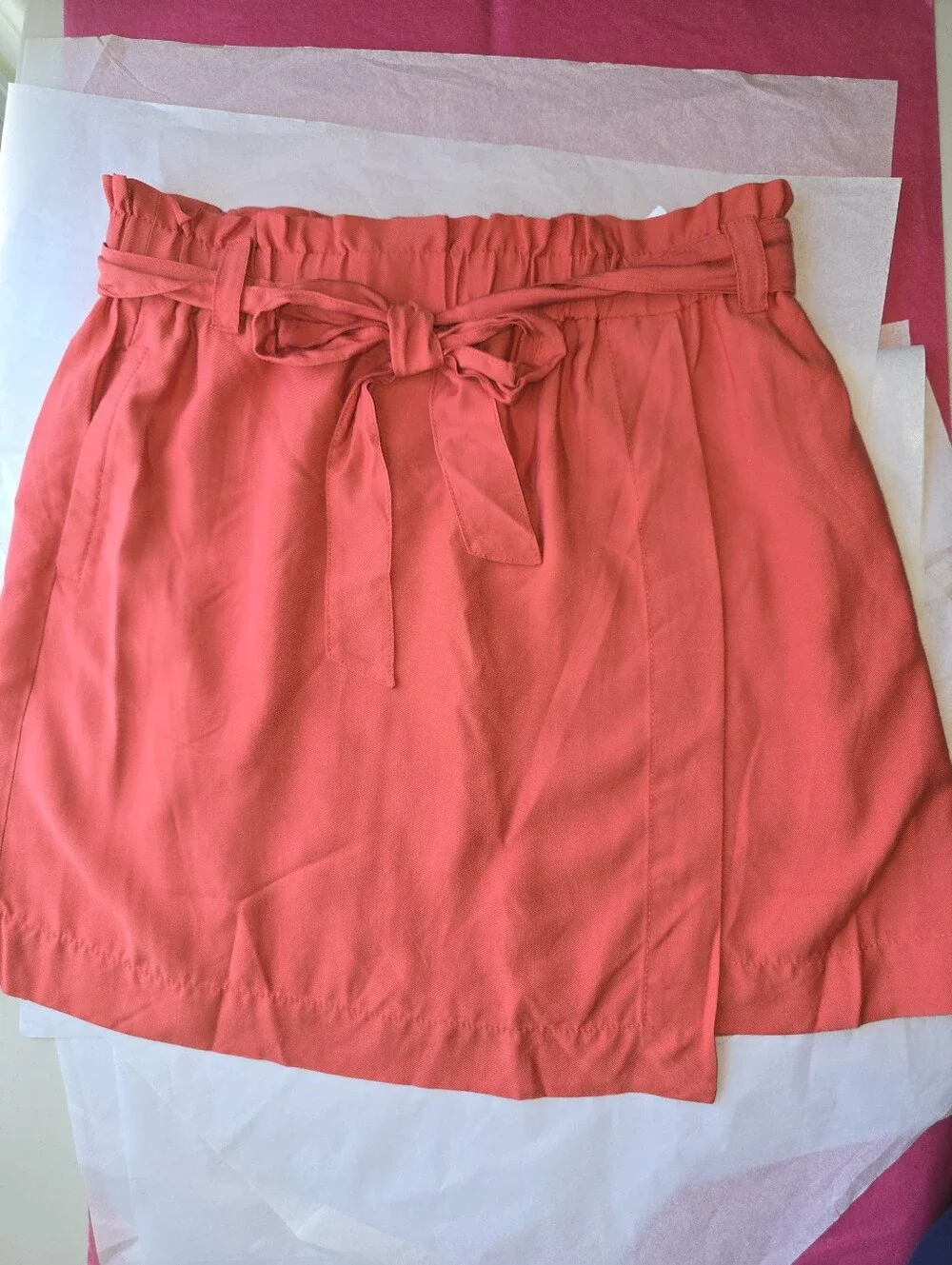 LOFT Red Orange Paper Bag Waist Belted Skirt NEW with Tag M